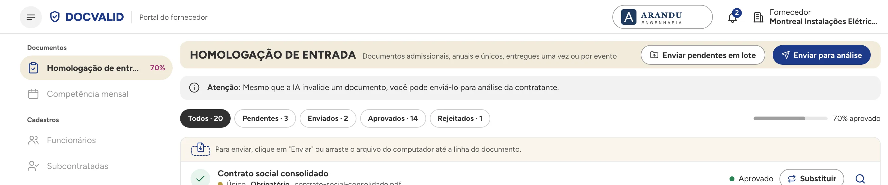 Cabeçalho do portal com o logo e a cor da construtora Arandu Engenharia
